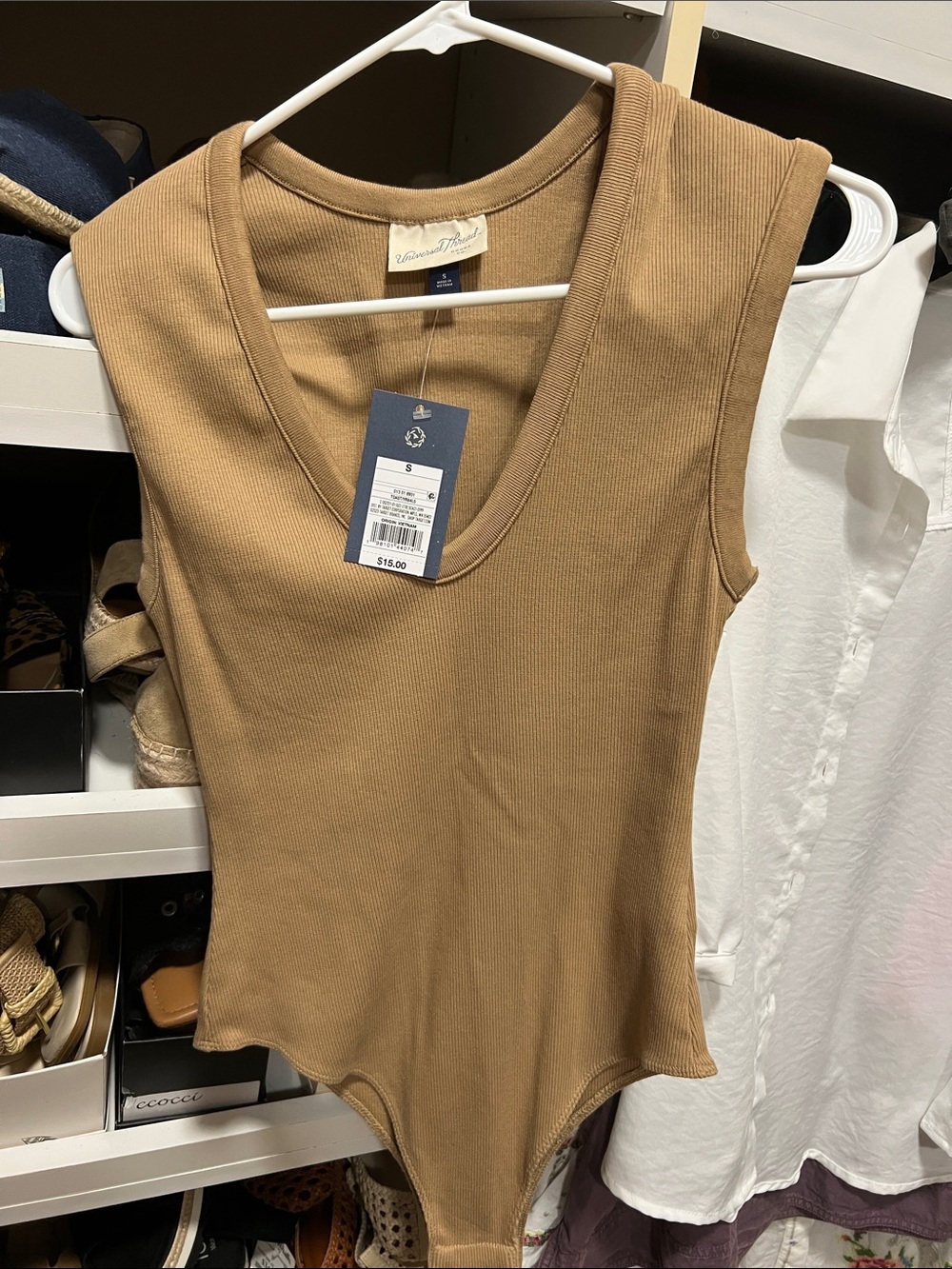 Universal Thread NWT Sleeveless Ribbed V-Neck Bodysuit in Camel Tan color